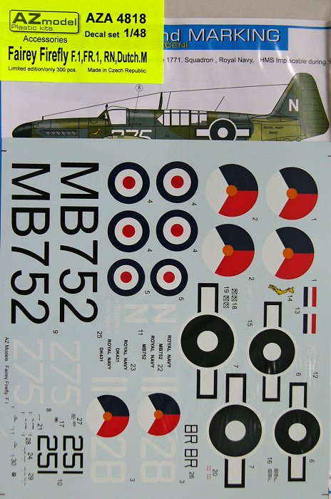 1/48 Decal set Fairey Firefly F.1,FR.1,RN (Dutch)