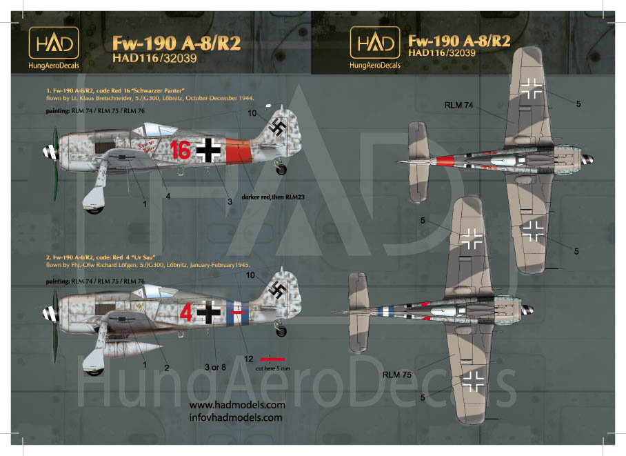 1/32 Decal Fw 190 A-8 / R2 (RED 4 ,RED 16)