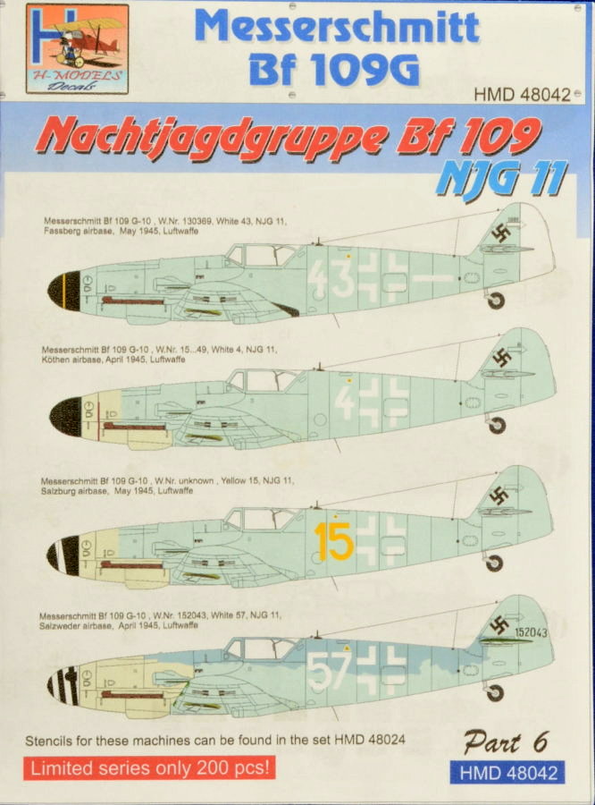 1/48 Decals Bf 109G Nachjagdgruppe 11 - Part 6