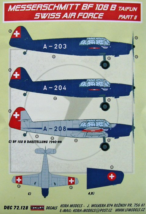 1/72 Decals Bf 108 B Taifun Part II. (Swiss AF)
