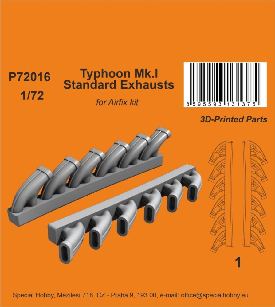 1/72 Typhoon Mk.I Standard Exhausts (3D-Printed)