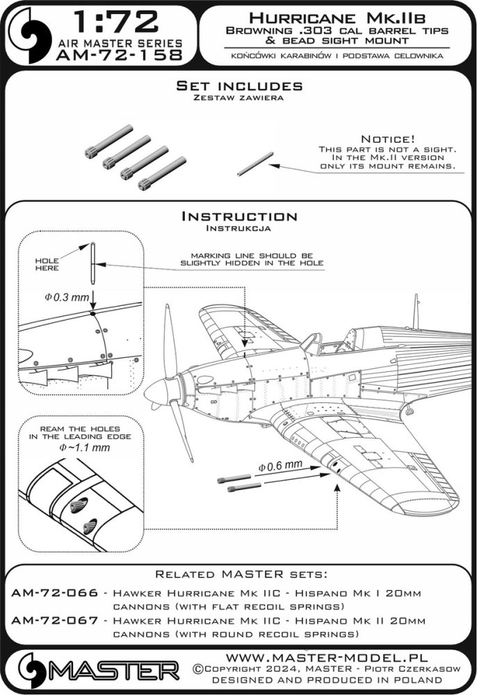 1/72 H.Hurricane Mk.IIb Browning .303 cal bar.tips