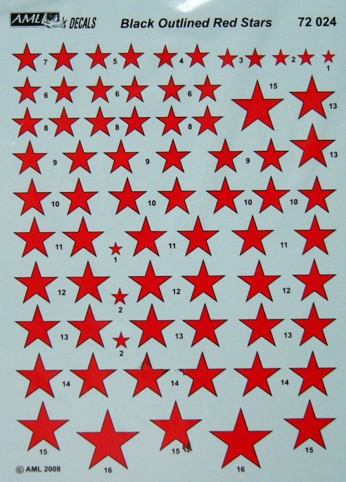 1/72 Decals Red Stars (Black Outlined) - Part II.