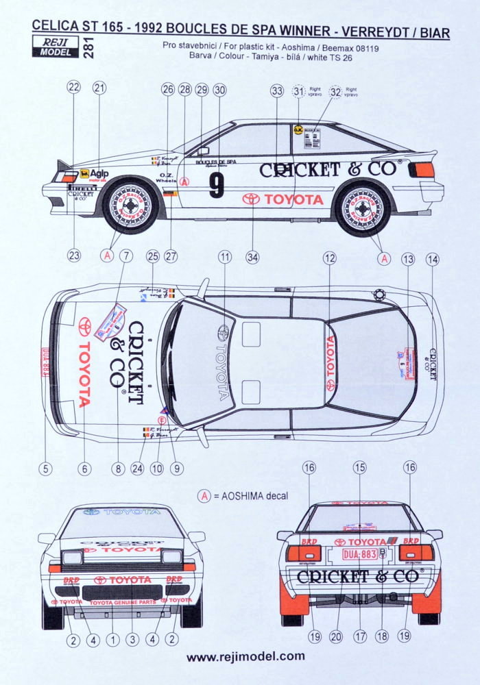 1/24 Toyota Celica ST165 Boucles E Spa Winner 1992