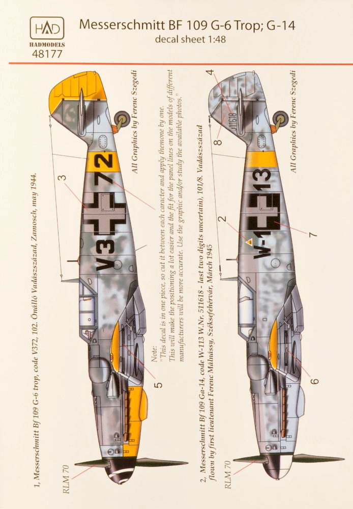 1/48 Decal Messerschmitt Bf 109G-6 Trop/G-14 