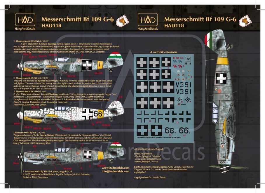 1/72 Decal Bf 109 G-6 (66 Erzsike, 14, V391)