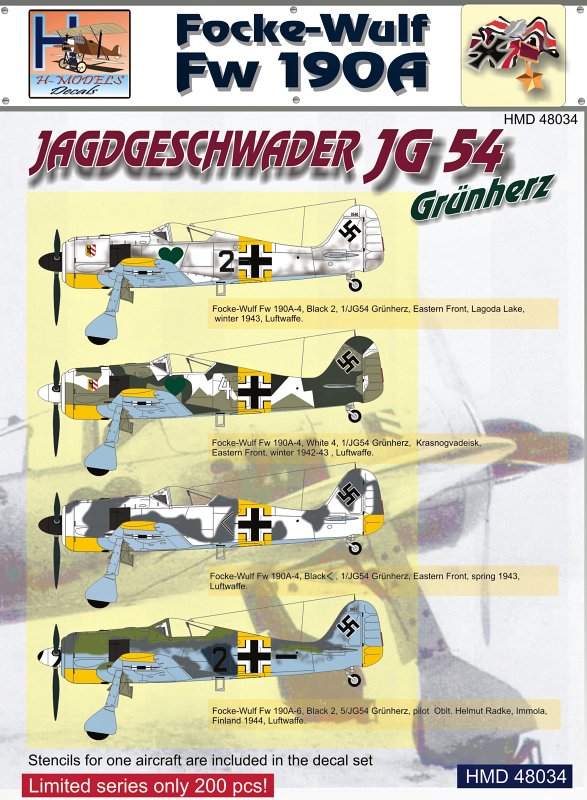 1/48 Decals Fw 190A Jagdgeschwader JG 54