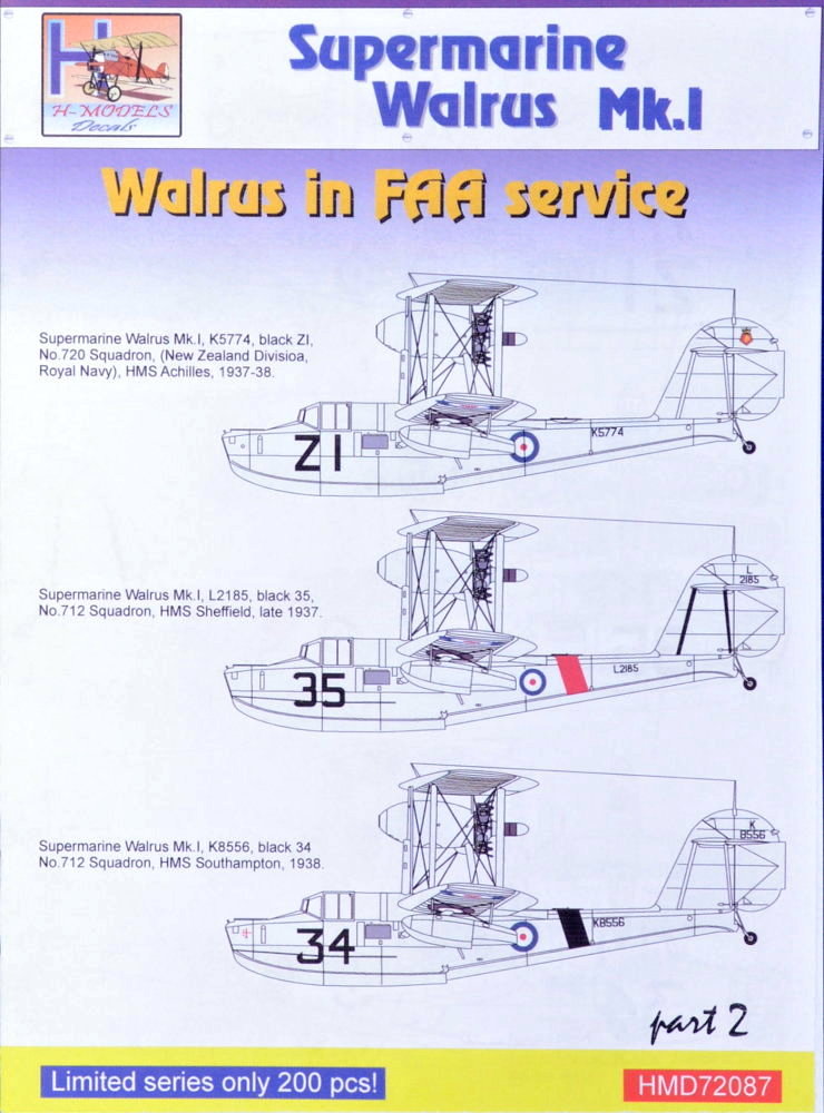 1/72 Decals Superm. Walrus Mk.I FAA Service Pt.2