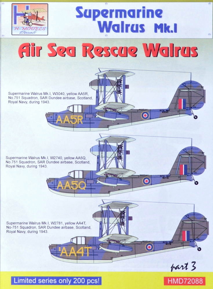 1/72 Decals Superm. Walrus Mk.I Air Sea Rescue