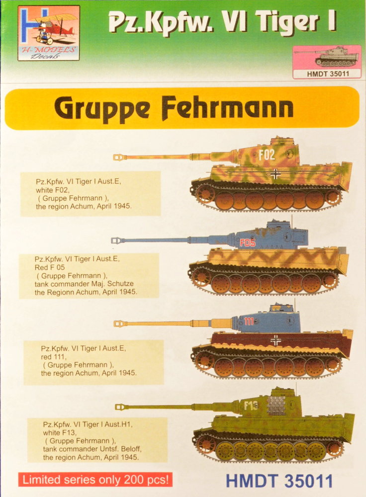 1/35 Decals Pz.Kpfw.VI Tiger I Gruppe Fehrmann