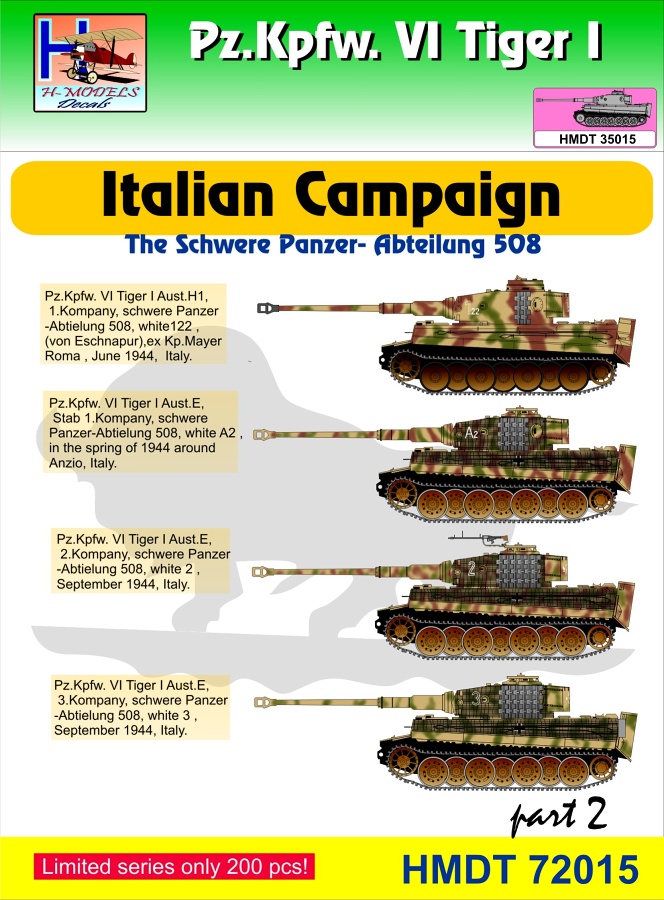 1/72 Decals Pz.Kpfw.VI Tiger I Italian Campaign 2