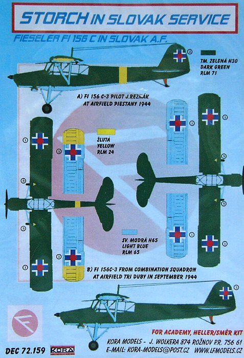 1/72 Decals Fiesler Fi-156C in Slovak Service