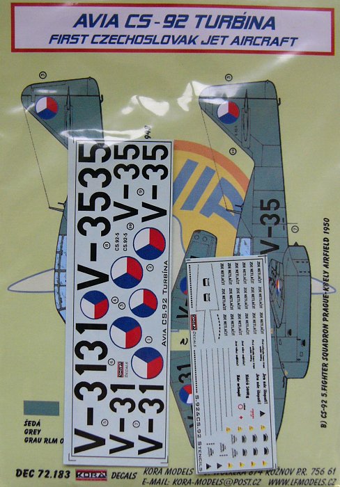 1/72 Decals Avia CS-92 Turbina (Czechoslovakia)