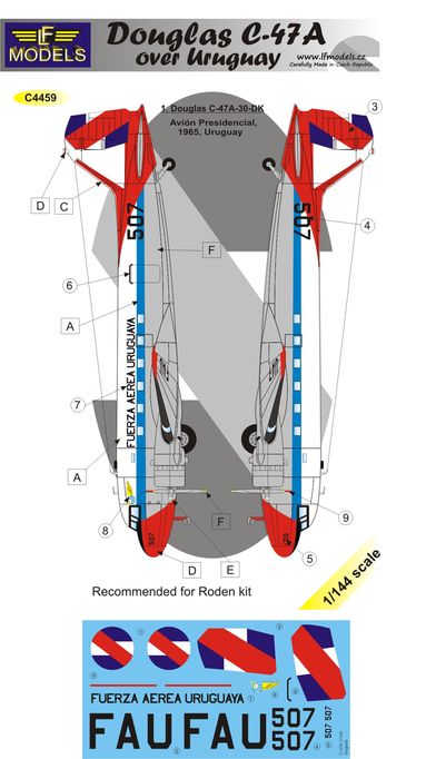1/144 Decals Douglas C-47A over Uruguay