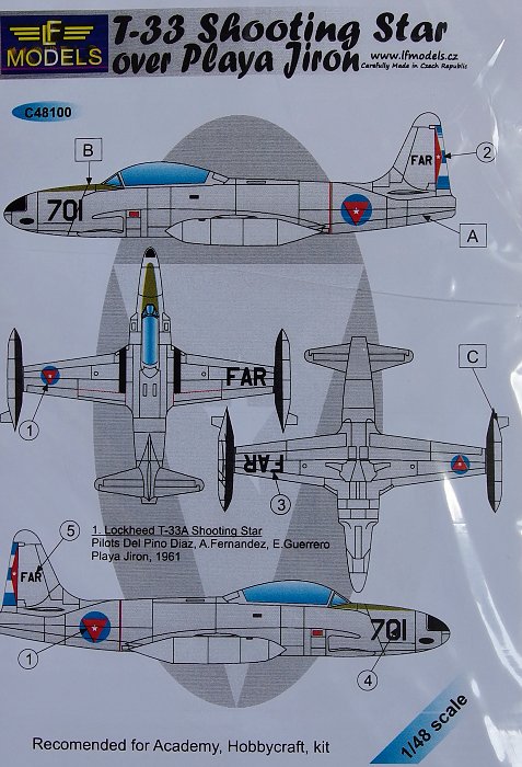 1/48 Decals T-33 Shooting Star over Playa J. +mask