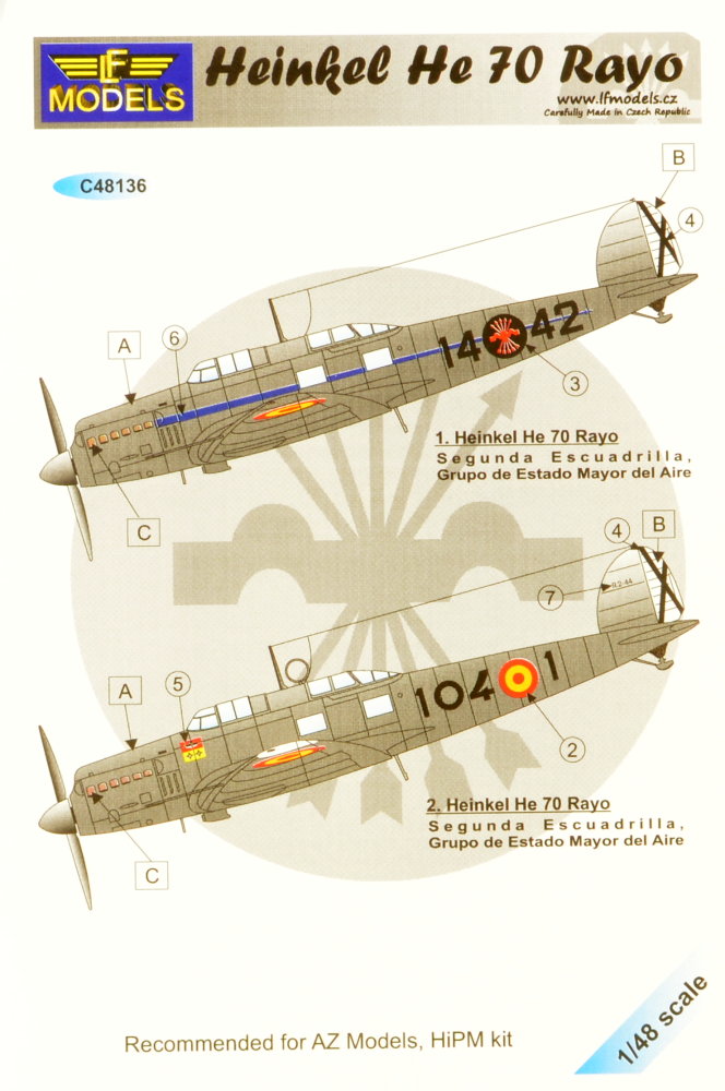 1/48 Decals Heinkel He 70 Rayo (AZ/HiPM)