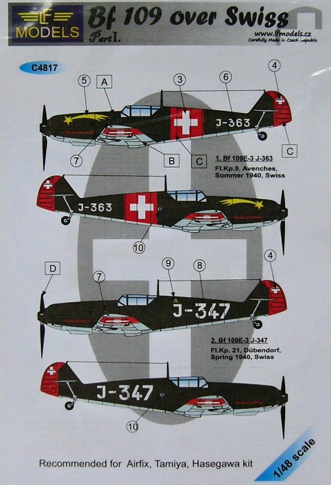 1/48 Decals Bf 109 over Swiss Part I. (HAS/TAM)