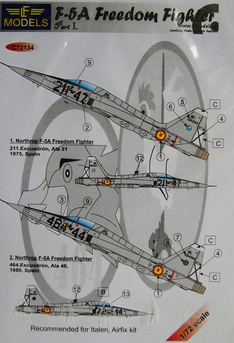 1/72 Decals F-5A Freedom Fighter Spain (ITAL) Pt.1