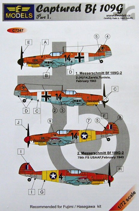 1/72 Decals Bf 109G Captured (FUJ/HAS) Part I.