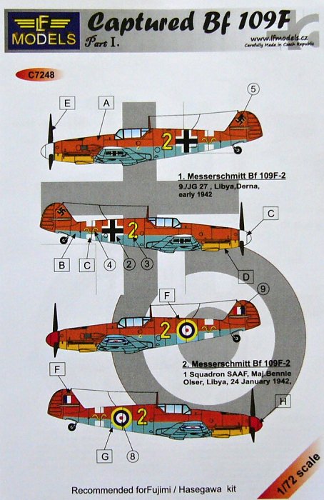 1/72 Decals Bf 109F Captured (FUJ/HAS) Part I.