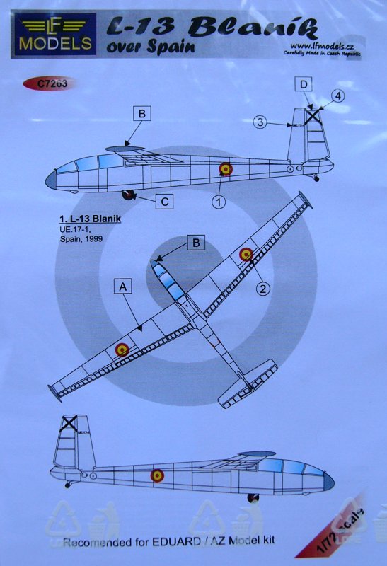 1/72 Decals for L-13 Blanik over Spain