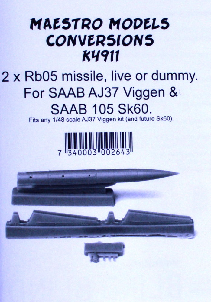 1/72 Rb05 missile for SAAB AJ37 Viggen (2 pcs.)