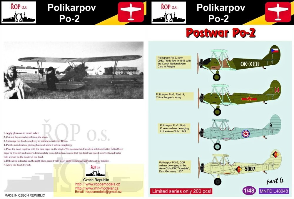1/48 Decals Polikarpov Po-2/U-2 Postwar