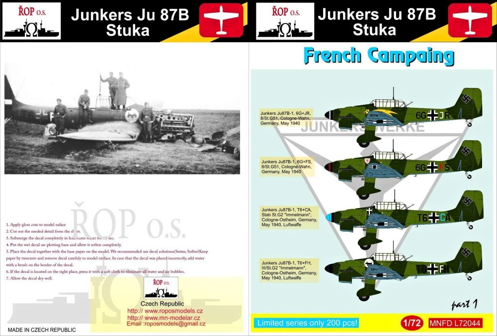 1/72 Decals Ju 87B Stuka - French Campaign