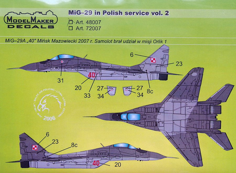 MODELIMEX Online Shop | 1/48 Decal MiG-29 in Polish service vol.2 ...