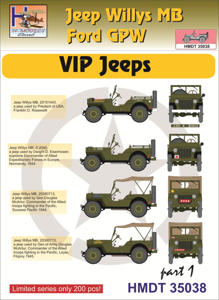 1/35 Decals Jeep Willys MB/Ford GPW VIP Jeeps 1