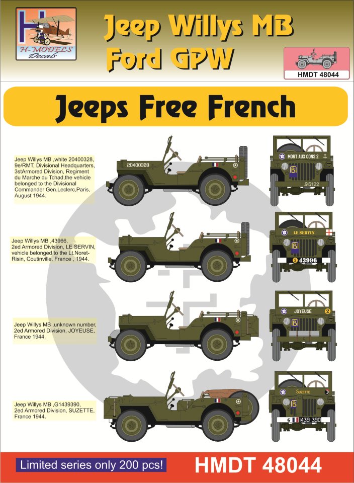 1/48 Decals J.Willys MB/Ford GPW Free French