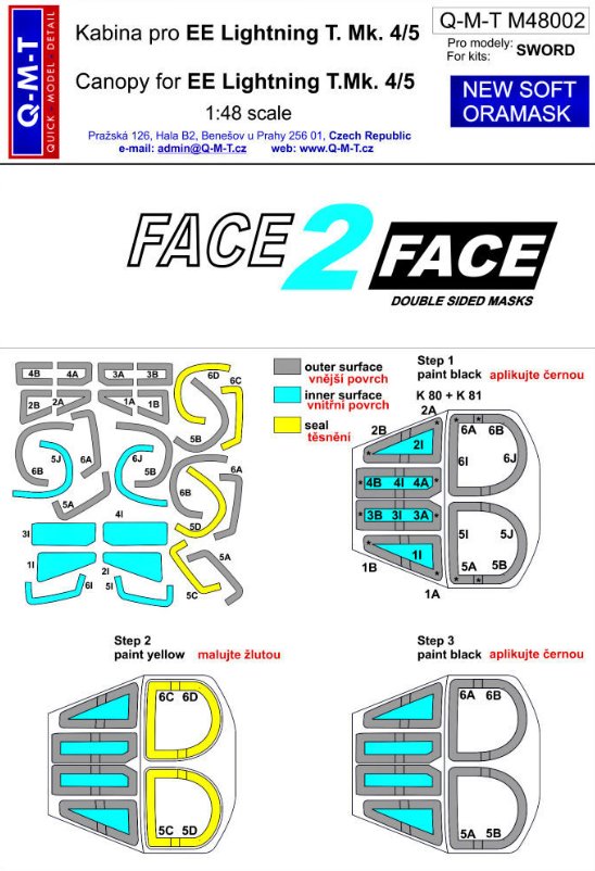 1/48 Face 2 Face Mask EE Lightning T.Mk. 4/5 (SWD)