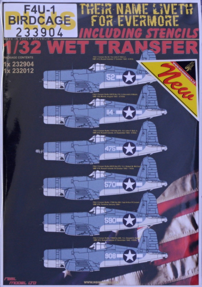 1/32 Decals F4U-1A Corsair Birdcage PLUS