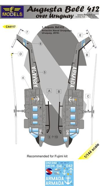 1/144 Decals Augusta Bell 412 over Uruguay (FUJI)