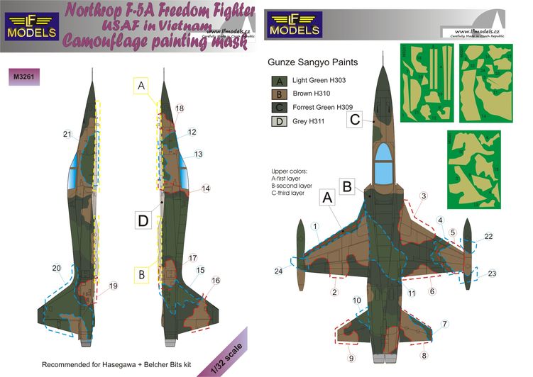 1/32 Mask F-5A USAF in Vietnam Camouflage painting