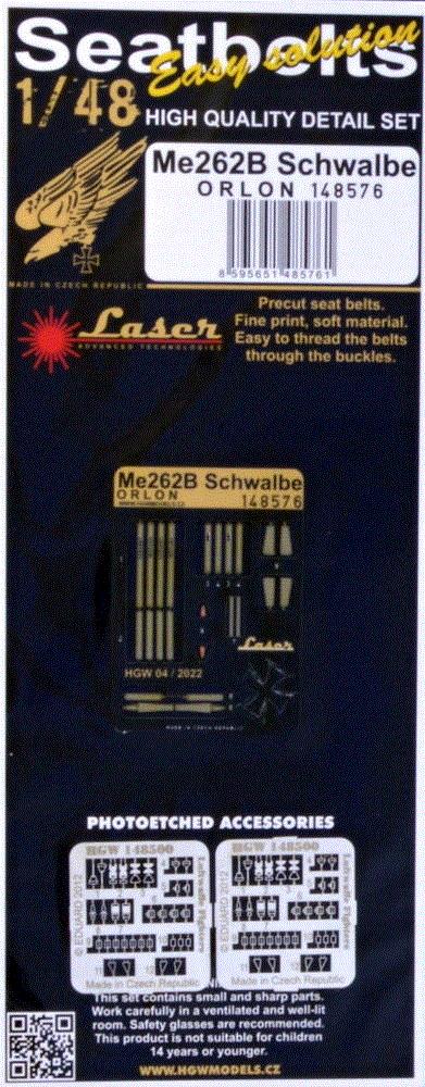 1/48 Seatbelts Me 262B Schwalbe ORLON (laser)