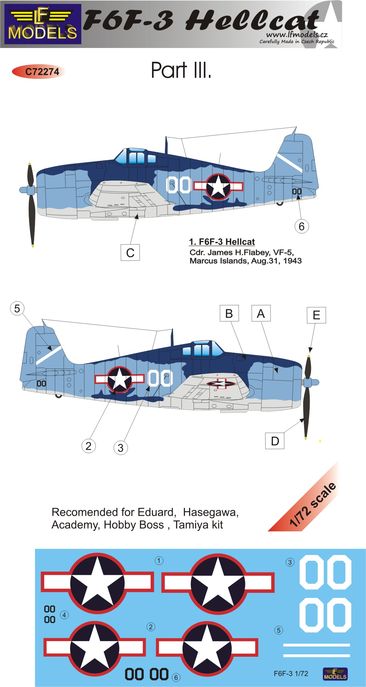 1/72 Decals F6F-3 Hellcat (EDU/HAS/ACA/TAM) Pt.III