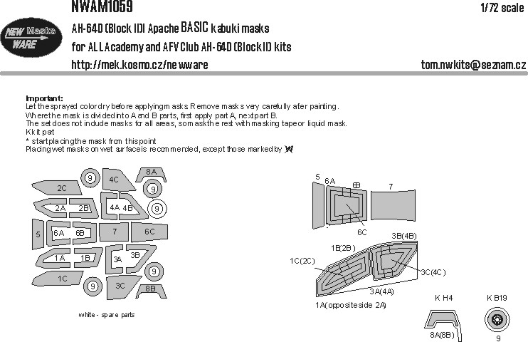 1/72 Mask AH-64D Block II Apache BASIC (ACAD,AFV)