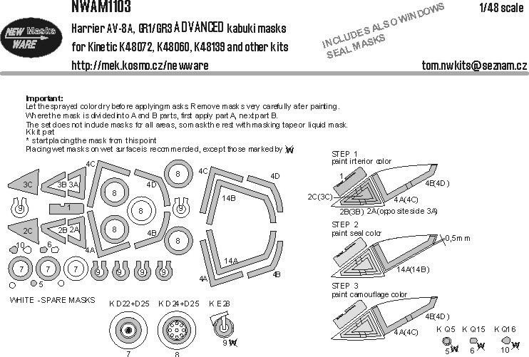 1/48 Mask Harrier AV-8A, GR1/GR3 ADVANCED (KIN)