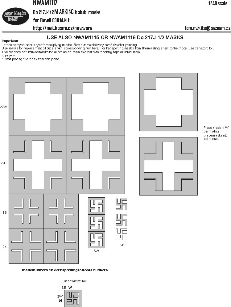 1/48 Mask Do 217J-1/2 MARKING (REV 03814)