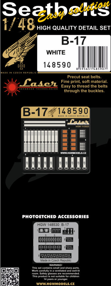 1/48 Seatbelts B-17 White (laser)