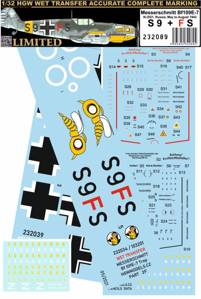 1/32 Decals Bf 109E-7 III./ZG1, 05-08/1942