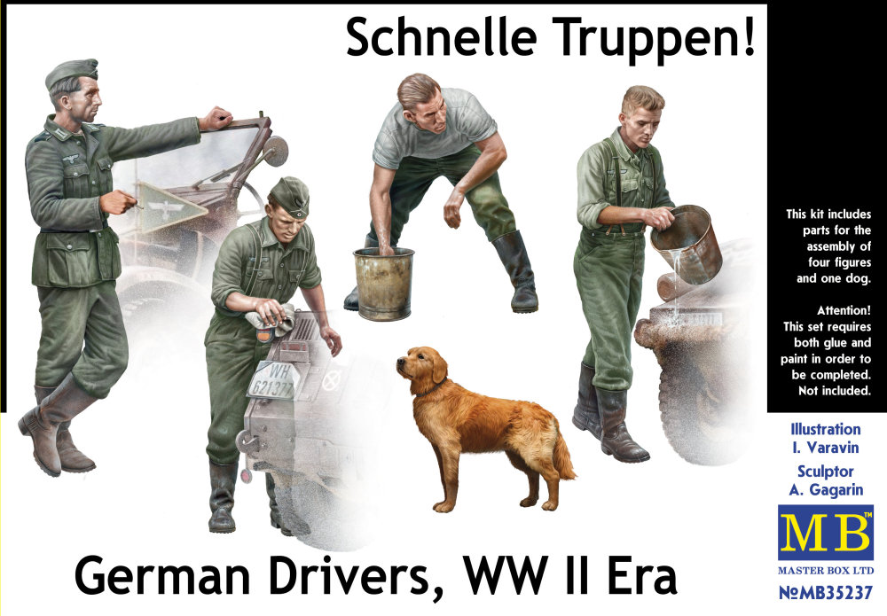 1/35 German Drivers, WWII Era (4 fig. & dog)