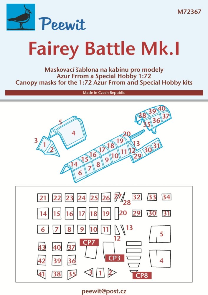 1/72 Canopy mask Fairey Battle Mk.I (SP.HOBBY)